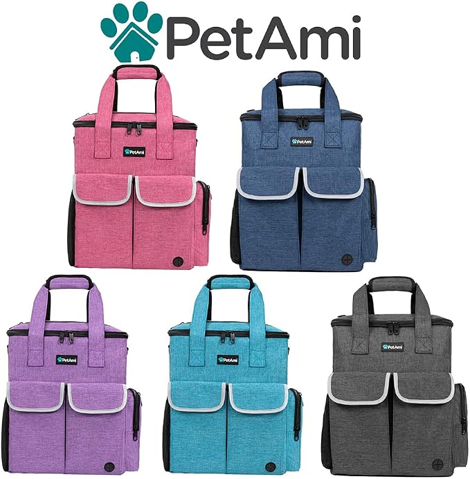 PetAmi Dog Travel Bag Pet Supplies Accessories Organizer for Traveling, Camping, Weekend; Cat Pet Travel Bag Kit Includes 2 Food Storage Containers, 2 Collapsible Bowls, 1 Feeding Mat (Pink)