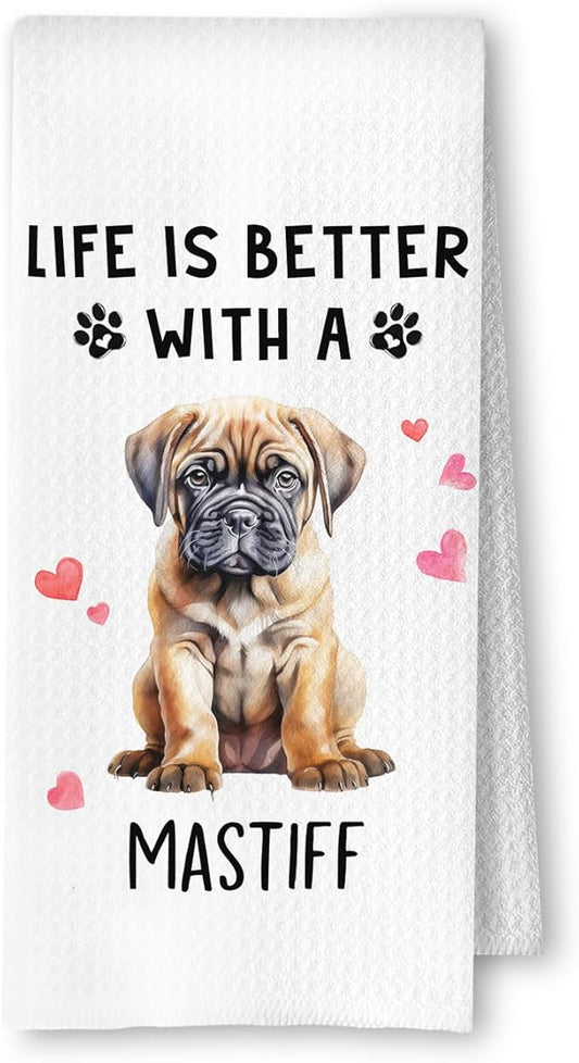 Mastiff Dog Kitchen Towels, Mastiff Lover Gifts Dish Tea Towels for Kitchen Decor, Dog Mom Dad Gifts Decorative Hand Towel for Bathroom, 16x24 Inches