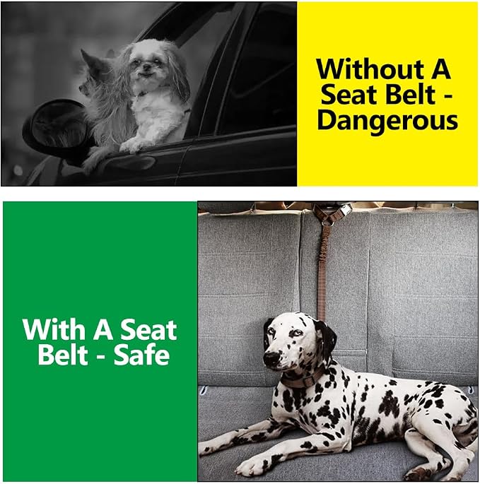 Plutus Pet Dog Seat Belt for Car Headrest, Reflective with Elastic Bungee | Adjustable Restraint for Safety, Vehicle Seatbelt Harness for Small Medium Large Dogs and Cats, Chocolate