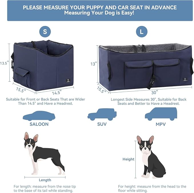 A 4 Pet Dog Car Seat, Under 55 lbs, 2 Safety Belts & Storage Bags | For medium/large dogs or 2 small dogs, portable, comfortable travel seat