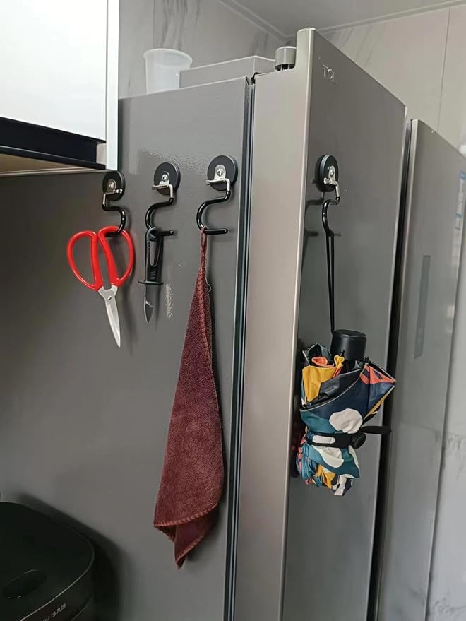 2PCS Magnetic Broom Hooks, Space-Saving Mop Rake Rack, Stainless Steel Heavy Duty Mop Handle