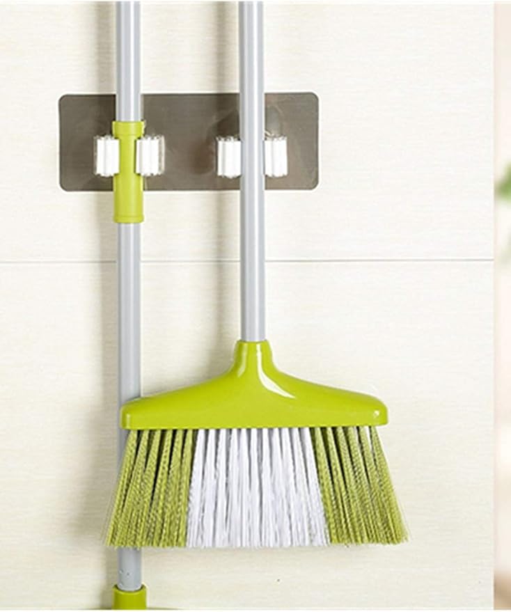 BCDlily Wall Mounted Mop Hanger Organizer Mop and Broom Holder Brush Storage Rack Kitchen Tool (White)