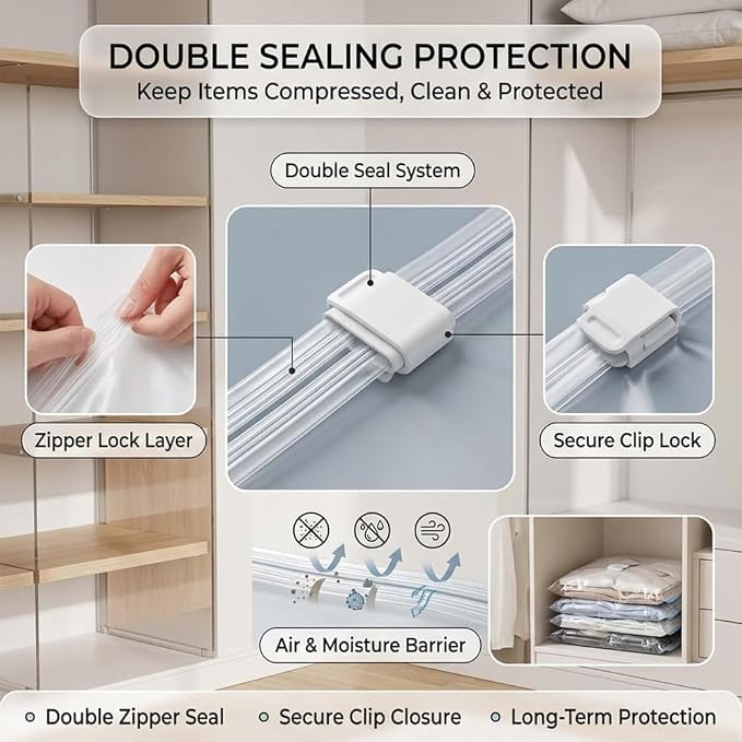 No‑pump Vacuum Storage Bags, Cube Compression Space Saver Bags, 3-Sec Fast Compression, No Pump Needed For Dorm And Home Organizing & Packing (2Pcs/M:19.7 × 27.6 × 11.8 in)