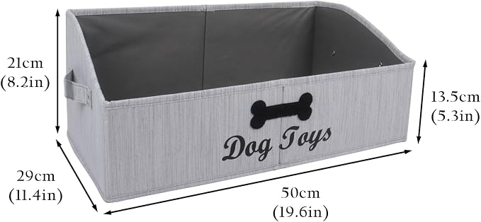 Large Dog Toy Basket Collapsible Dogs Toy Box Fabric Trapezoid Dog Toys Bin Storage for organizing pet Toys/Blankets/leashes/Rope Toys/Clothing-Can be Personalized-Slub Gray