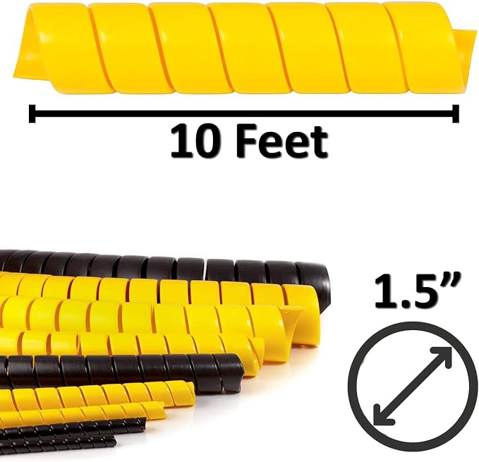 Electriduct 1.5 Inch Heavy Duty Spiral Wrap HDPE Flexible Plastic Cable Sleeve Hose Protector 10 Feet - Yellow