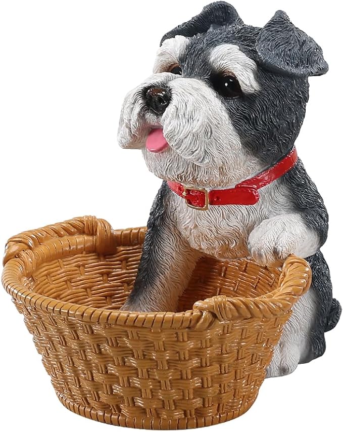 Cute Schnauzer Candy Bowl, Resin Dog Figurine Key Bowl for Entryway Table, Desktop Storage Basket Organizer for Desk, Unique Dog Lover Gift