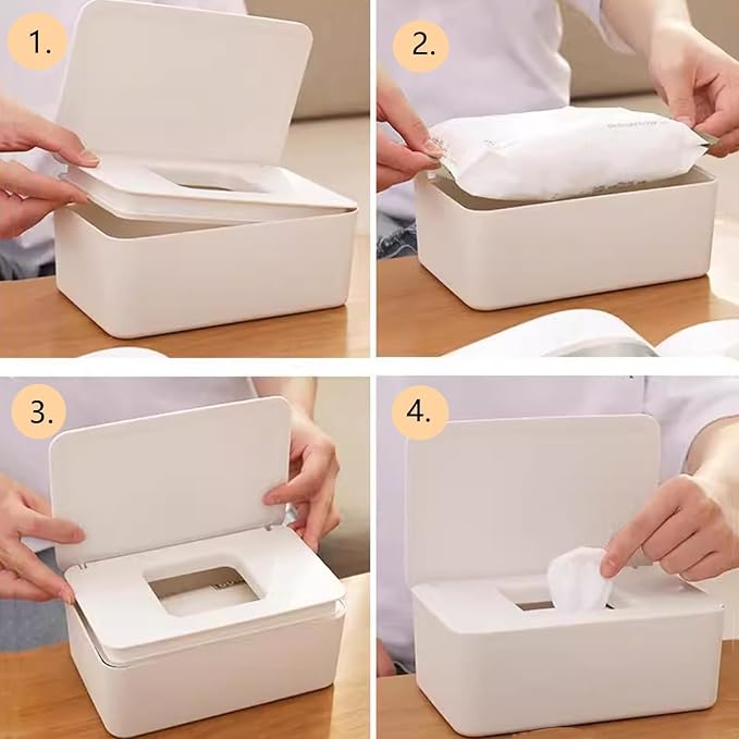 Wipes Dispenser Set,1 Wipe Box & 2 Portable Pouches | Refillable Reusable Large Wet Wipe Holder, Flushable Wipes Case Bathroom Wipes Container for Pet Nursery Kitchen Office