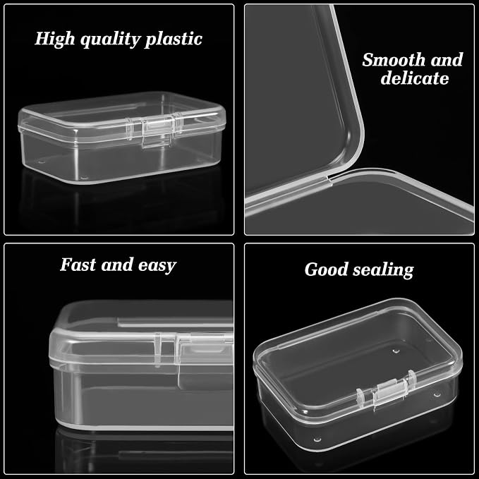 SATINIOR 48 Packs Clear Small Plastic Containers Transparent Storage Box with Hinged Lid for Small Items Crafts Jewelry (2.52 x 1.73 x 0.79 Inches) (CH-SATINIOR-423619)