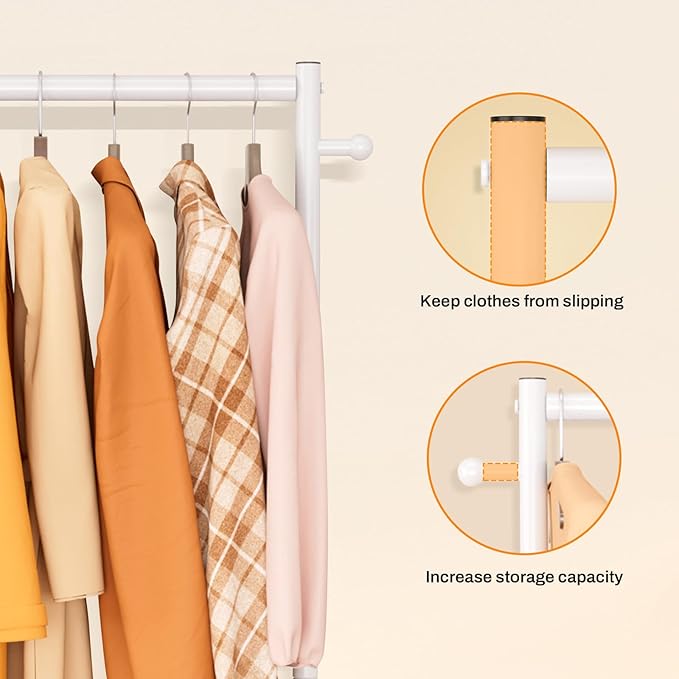 MISSLO Small Clothes Racks for Hanging Clothes Clothing Rack with Wheels 60" Garment Rack with Shelves Portable Rolling Wardrobe Rack for Small Space, White