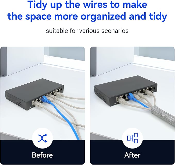Cable Management, 16FT Wire Management Computer Cord Desk Organizer Protectors from Pets No Chew (Grey, 5mm-(3/16"))
