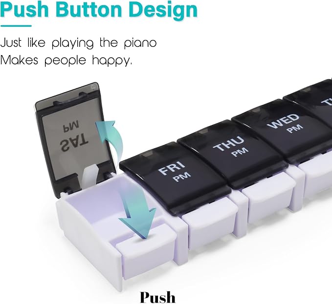 Large Pill Boxes and Organizer 2 Times a Day, MOLN HYMY 7 Day AM PM Pill Case, 14 Compartments Pill Dispenser to Hold Big Vitamin Supplements Fish Oil (Black+White)