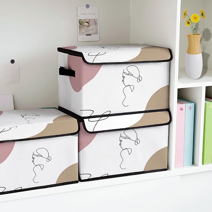 Stackable Clothes Storage Bins with Lids 3 Pack. | Closet Organizers Fabric Cat Printing Box for Home and Office,Blanket Clothes Organizers,Under Bed Storage Containers