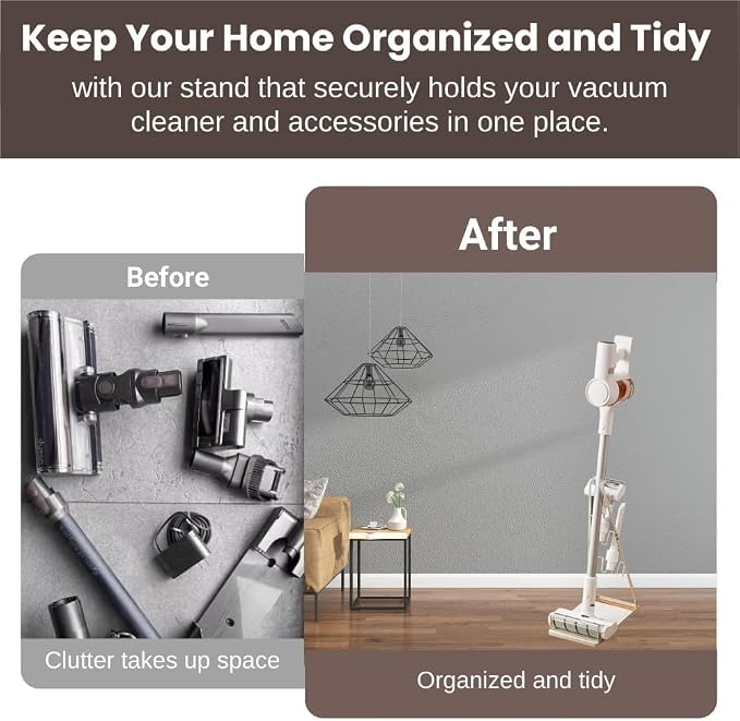 Vacuum Stand No-Drill Storage for Most Stick Vacuum Home Cleaning | metal storage frame, tool holder use, and broad stick-vac fit for clearer buying for daily cleaning,Wallless hole drilling