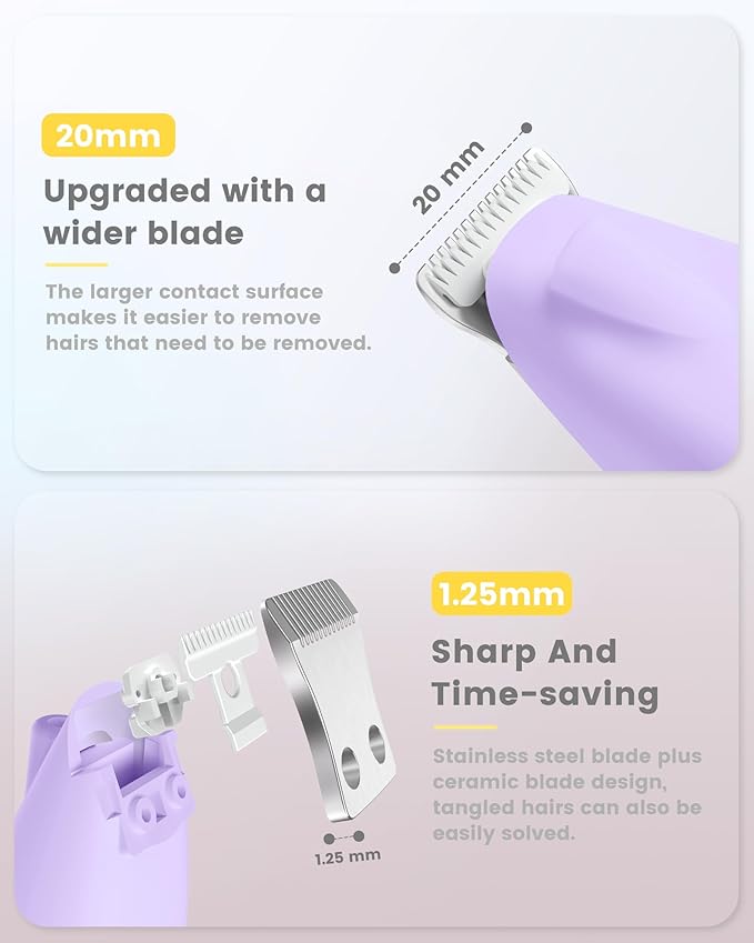 PAPMINI Dog Paw Trimmer with LED Display,35dB Ultra-Low Noise Dog Grooming Clippers,Cordless Paw Trimmers for Dog's Feet with LED Light,Type-C Rechargeable Cat Hair Trimmer for Paws, Ears, Face, Rump