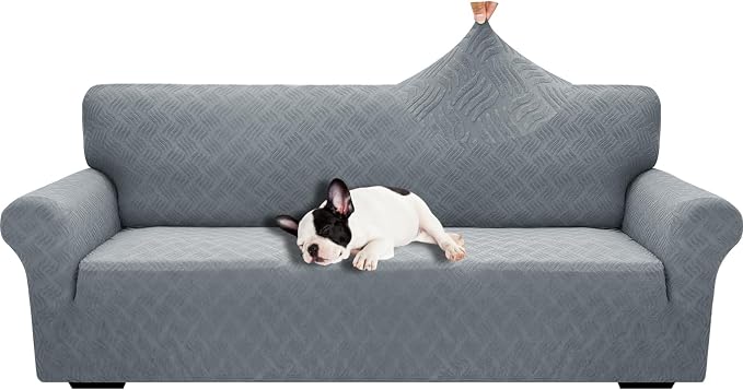 YEMYHOM Couch Cover Latest Jacquard Design High Stretch Extra Large Sofa Covers Pet Dog Cat Proof Oversized Slipcover Non Slip Magic Elastic Furniture Protector (X-Large, Leaf Pattern Light Gray)