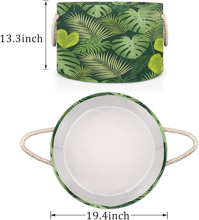 Large Storage Baskets - Monstera Heart Leaf Nursery Organizer Bin Box with Handles Collapsible Round Laundry Hamper for Kids Toys Pet Blanket, Bedroom Living Room Home Decor Gift Basket