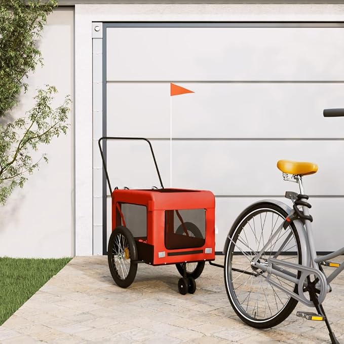Pet Bike Trailer for Small Dogs, Foldable Bicycle Cargo Trailer with Iron Frame and Oxford Fabric, Includes Mesh Windows, Reflectors and Flag for Safety