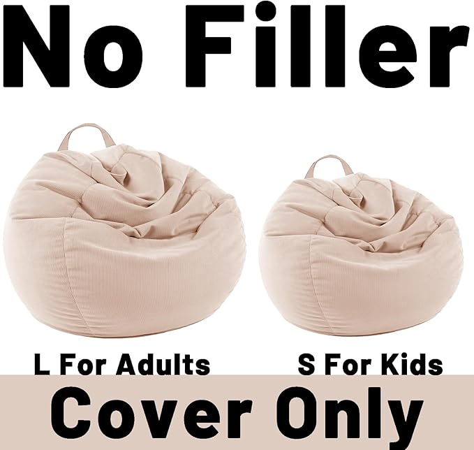 LPMOERA Stuffed Animal Storage Soft Bean Bag Chair Cover No Filler Beige | Skin-Friendly,Portable,Wide Easy-Load Opening,Hidden Zipper,Decorative Organizer