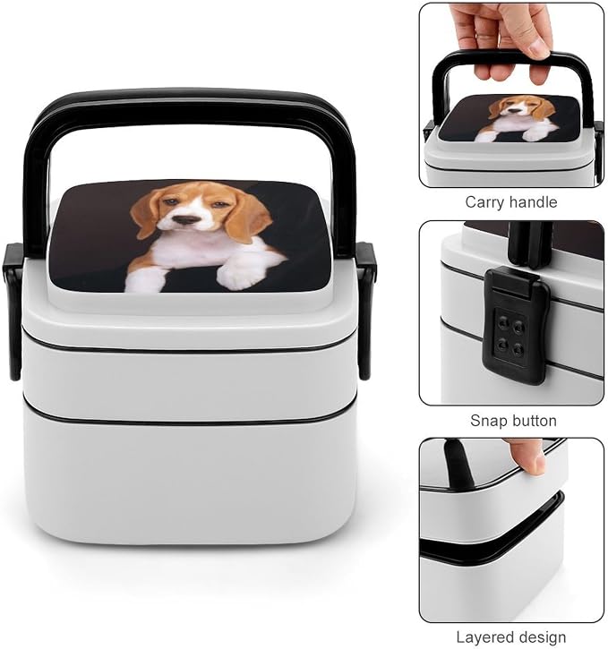 Ovely Pet Dog Beagle Double Layer Bento Box, 1000ml Stackable Leakproof Lunch Container with Spoon, Portable 2-Tier Food Storage Box for Office Work Picnic Camping and Travel