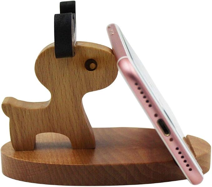 Cute Deer Cell Phone Holder Stand Wooden Smartphone Desk Holder for All Mobile Phones Animal Phone Stand Desk Ornament