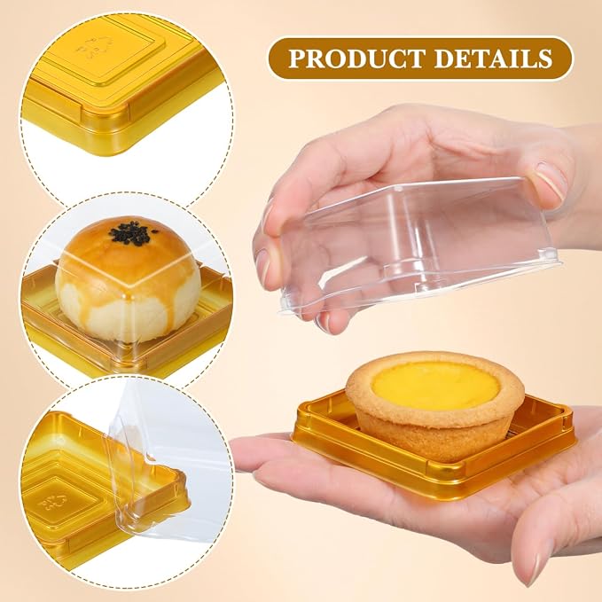 DOITOOL 100 Pcs 3 Inch Mini Cake Containers with Clear Lids | Plastic square mooncake boxes, individual cheesecake cupcake containers for dessert muffin wedding birthday party supplies