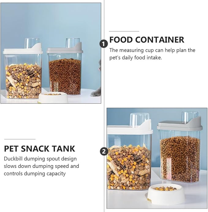 Pet Food Storage Container Snack Tank Food Storage Bin with Double-layer Sealing and Duckbill Dumping Spout, White Abs and Silicone for Freshness
