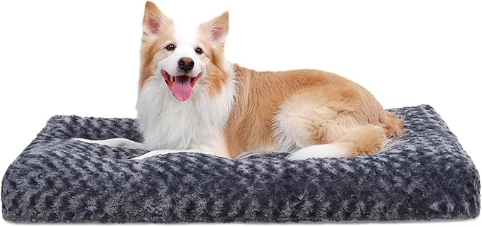 KSIIA Washable Dog Bed Medium Size Dog Crate Bed Pet Mat 35"x23" Dark Gray | Deluxe Plush Comfy Kennel Pad, Anti-Slip Bottom,Deep Sleeping Mat for Medium Dogs,Machine Washable for Easy Cleaning