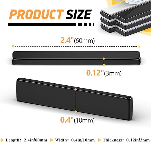 FINDMAG Adhesive Magnets, 100 Pack 60x10x3mm, Neodymium Bar Magnets | Rare earth magnetic strips for repeat mounting projects; for cabinet installations, workshop layouts, displays and tools