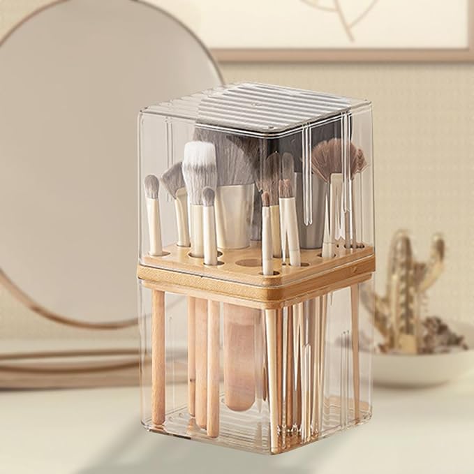 Makeup Pad Storage Case Makeup Brush Organizer Storage Container Cosmetic Remover Pad Organizer Table Top Portable Storage Container PET, for Brushes