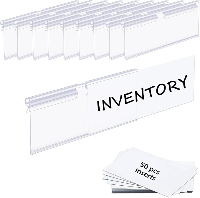 50PCS Basket Bin Labels Clip On,ChanQnTon Clear Plastic Label Holders for Storage Bins, Wire Shelf Price Tags,Merchandise Display Signs,50PCS 9X4CM Paper Inserts Included.(Size:3.54x1.57inch/9x4cm)
