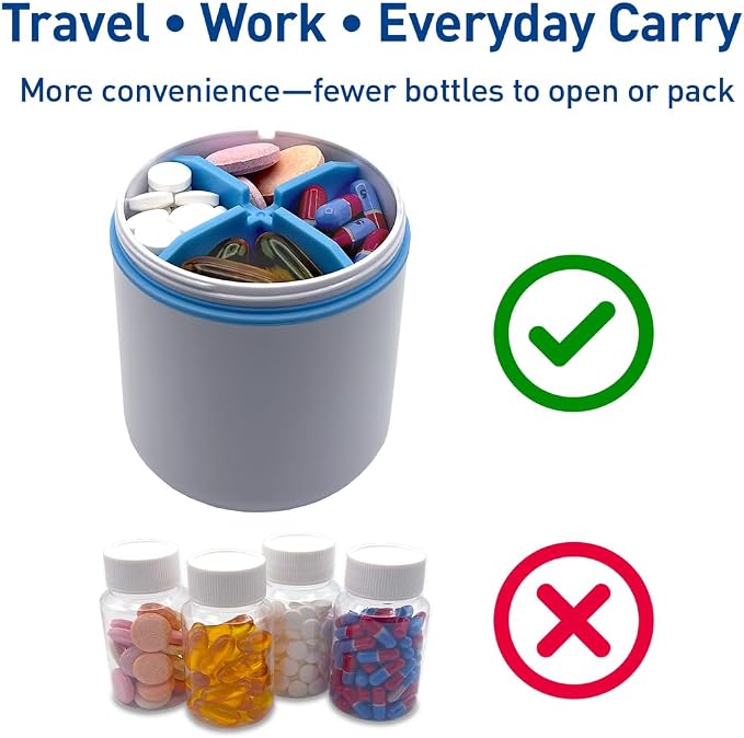 Ezy Dose Mini Vitamin Organizer, Multi Compartments, White & Blue, Large | Portable and Compact Design, Easy Access Sliding Pill Dispenser, Supplement Organizer with Anti-Mix Design, Travel Friendly