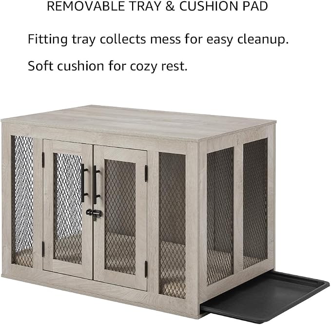 unipaws 37 Inch Furniture Style Dog Crate with Cushion and Tray | Mesh Dog Kennels with Double Doors, End Table Dog House, Medium Crate Indoor Use