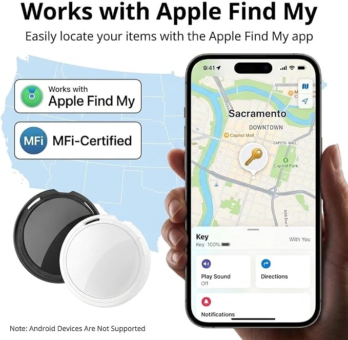 2 Pack Tracker Tags Item Finders for Apple Find My [MFi Certified] iOS Only | Waterproof Bluetooth Key Locator Replaceable Battery Worldwide Tracking Devices for Keys Wallets Bags Luggage Pets Dogs Cats
