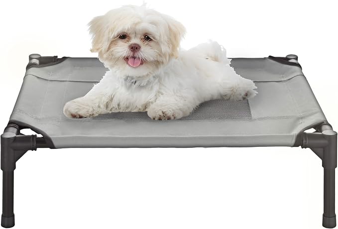 Elevated Dog Bed - 24.5x18.5-Inch Portable Pet Bed with Non-Slip Feet - Indoor/Outdoor Dog Cot or Puppy Bed for Pets up to 25lbs by PETMAKER (Gray)