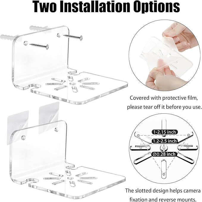 3PCS Acrylic Transparent Floating Wall Bracket | Safety Cameras, Speakers, Baby Monitors Compatible, Dual-Use Drilling and Pasting, Cable Clamp Included