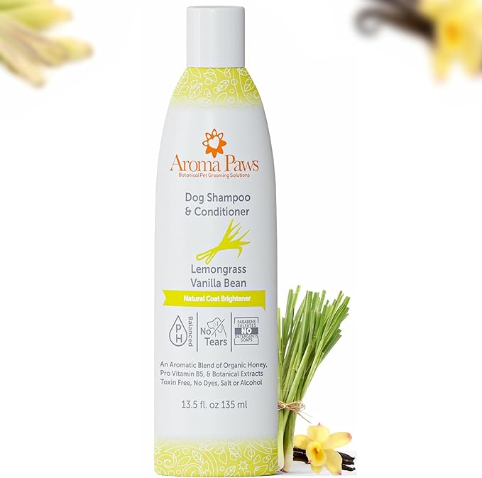 Dog Shampoo – Cleansing Wash, Conditioning, Moisturizing – Healthy Ingredients – Aromatic Grooming Puppy Shampoo – Tearless Cleaner, Lemongrass Vanilla Bean 13.5 oz