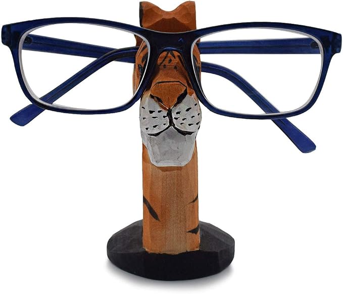 Handmade Wood Carving Eyeglasses Spectacle Holder Stand Sunglasses Display Rack Home Office Desk Décor Gift (Tiger)