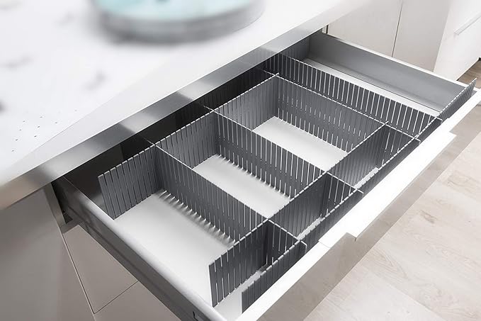 Onerbuy 8pcs Adjustable Grid Drawer Dividers DIY Plastic Closet Separator Tidy Organizer Container for Underwear Socks Belt Office Supplies(Grey)