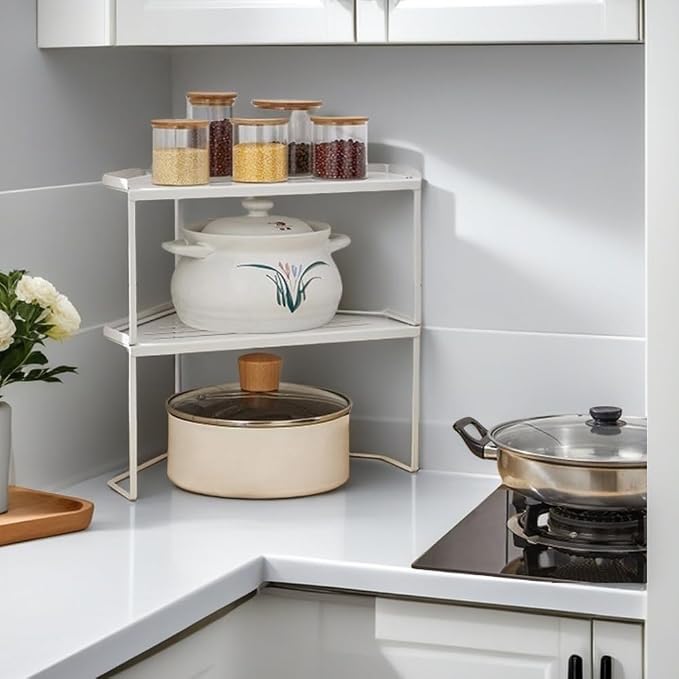 Stackable Metal Kitchen Cabinet Organizer,Kitchen Corner Shelf with Non-Slip Mat,Bathroom Organizer,Storage Shelf for Cabinet/Bathroom/Countertops/Utensils