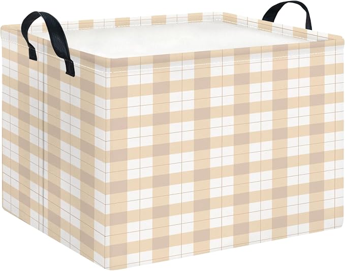 CLOCOR Rectangular Storage Basket,Collapsible Storage Bin,Waterproof Books Box (Yellow Grid)