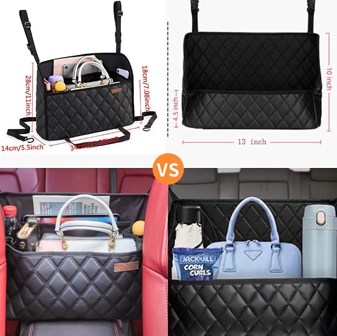 WLLWOO Car Net Pocket Organizer Purse Holder Console Front Seat Storage | Multi Pocket Car Seat Organize Bag Handbag Holder Between Seats Back Barrier