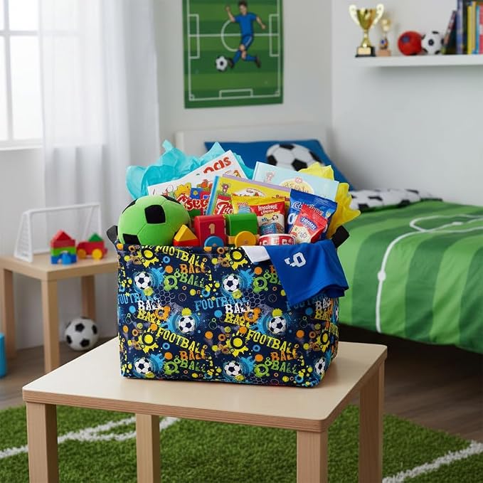 Kid Rectangular Soccer Basket Baby Collapsible Storage Bin Room Decor Nursery Gift Basket (Graffiti Soccer)