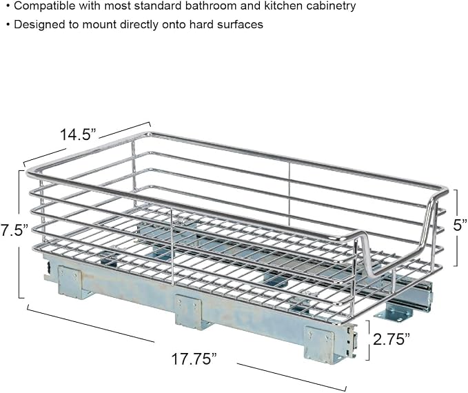 Household Essentials Chrome-Plated Steel Pull-Out Organizer with Artisanal Basket Detailing