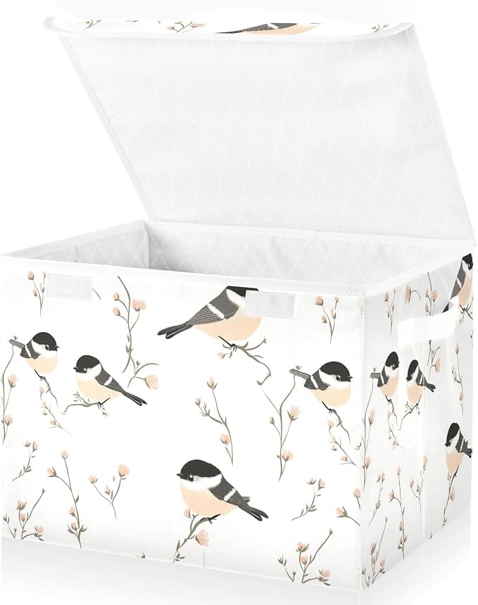 Cartoon Black - Capped Chickadee Birds White Storage Bin Storage Boxes For Organizing for Blanket Bedroom