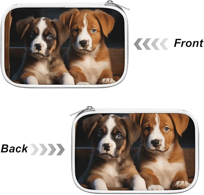 Puppies Dogs Pets Animals Multi-Functional PU Pen Case, Waterproof Zipper Stationery Organizer, Portable Storage Pouch for Office Supplies Cosmetics Travel Accessories And Daily Use