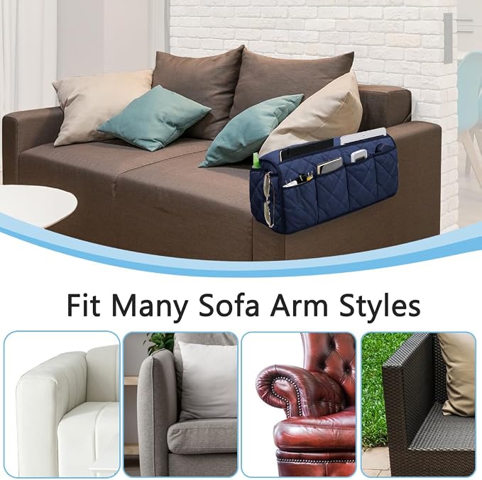 Sofa Armrest Organizer,Couch Remote Control Holder with 14 Pockets Waterproof Non Slip Recliner Organizer for TV Remotes Caddy, Book, Magazines, Ipad