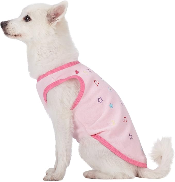 Blueberry Pet Pack of 2 Soft & Comfy Terry Cotton Pink Wonderland Sleep & Play Dog Pajamas & Tank Top T Shirt, Back Length 12", Clothes for Girl Dogs