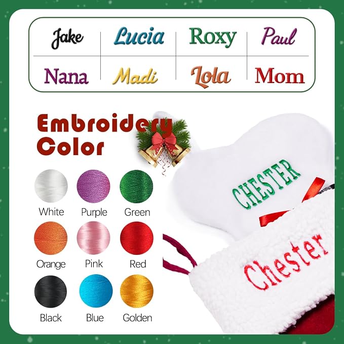 Personalized Christmas Stockings for Dogs Cats, Custom Pet Christmas Stockings with Embroidered Name, Pet Paw or Large Bone Xmas Stockings for Holiday Decoration (4 Pcs)