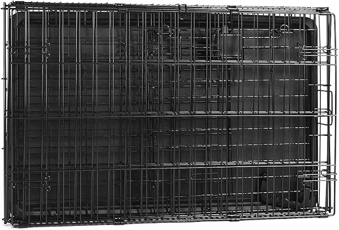 Amazon Basics Portable Metal Wire Dog Crate with Removable Tray, Single Door with Divider Panel, Foldable, Collapsible, Easy to Assemble & Clean, 36" x 23" x 25", Black
