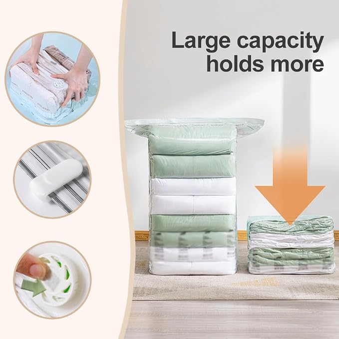 No‑Pump Vacuum Storage Bags, 2026 New Large Capacity Vacuum Bags No Pump Needed, Cube Compression Vacuum Seal Bags, Heavy-Duty Space Saver Bags for Clothes (4PCS Medium)